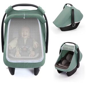NWT Baby Car Seat Cover – Breathable Muslin, Peek & Breathe Window, Roman Green